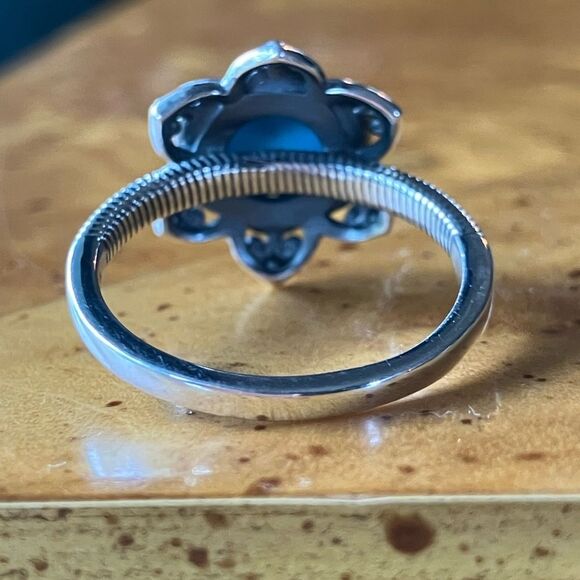 Sleeping Beauty Turquoise Sterling Silver Lotus Ring - Picture 4 of 8